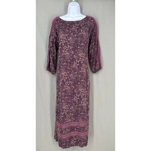 J Jill Dress Women Small Purple Paisley Midi Pockets Flowy Boho Bohemian Cottage